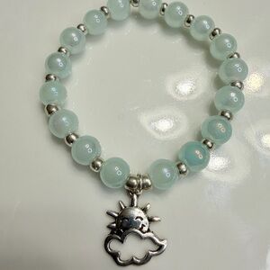 Aqua Beaded Bracelet with Silver Cloud Charm